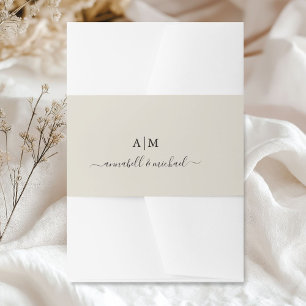 Monogram, Handwriting, Elegant Taupe Invitation Belly Band