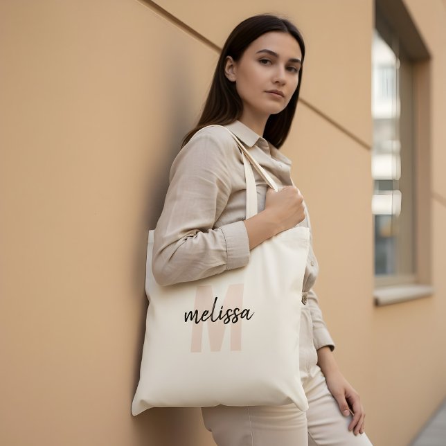 Monogram Handwritten Brush Simple Tote Bag (Creator Uploaded)