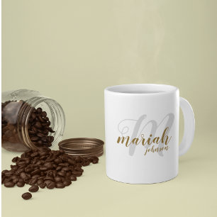 monogram handwritten font-style on white coffee mug