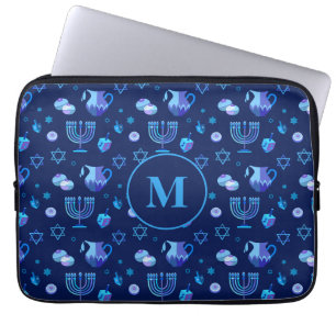 Monogram, Hanukkah Jewish Holiday Ornate Pattern Laptop Sleeve