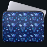 Monogram, Hanukkah Jewish Holiday Ornate Pattern Laptop Sleeve<br><div class="desc">Monogram. Happy Hanukkah Party Jewish Holiday Blue Menorah pattern. Jewish Holiday Chanukkah Decoration with traditional Chanuka decorative symbol - Navy Blue colour hanukkiah menorah, candlestick with candles, star of David and neon blue glowing lights illustration. Hanukkah Festival of lights Event Decoration. Jerusalem, Israel. Electronics > Tablet & Laptop Cases >...</div>