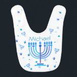 Monogram Hanukkah Menorah Lights Holiday symbol Bib<br><div class="desc">Hanukkah Menorah Lights Holiday label. Monogram and Hanukkah Logo Decoration with traditional symbols pattern. Baby & Kids > Nursing,  Feeding & Health > Bibs. Israel,  Jerusalem. Sofiartmedia Modern Design.
Judaica Modern Design with text template. Personalise them by adding name or wishes text. Two sides design.</div>