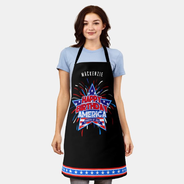Monogram Happy Birthday America BLACK Apron (Worn)