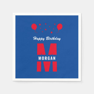Monogram Happy Birthday Any Age Red White Blue Napkin