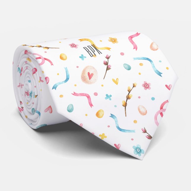 Monogram Happy Easter Colourful Pastels Pattern Tie (Rolled)