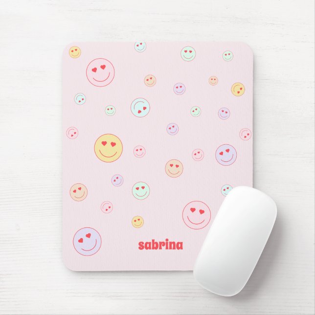 Monogram Happy Face Heart Eye  Mouse Mat (With Mouse)