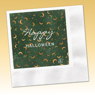 Monogram, Happy Halloween Moons & Stars Cocktail Napkin