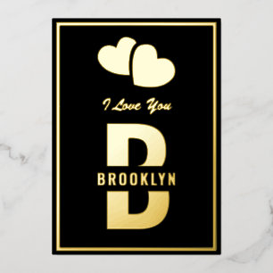 Monogram Happy Valentine's Day Black Gold Hipster Foil Holiday Card