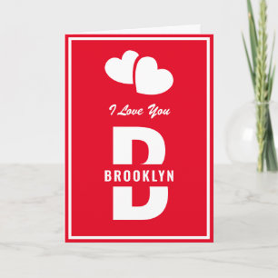Monogram Happy Valentine's Day Red White Hipster Card