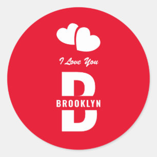 Monogram Happy Valentine's Day Red White Hipster Classic Round Sticker