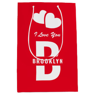 Monogram Happy Valentine's Day Red White Hipster Medium Gift Bag
