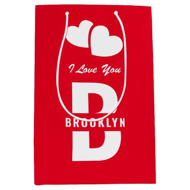 Monogram Happy Valentine's Day Red White Hipster Medium Gift Bag (Front)