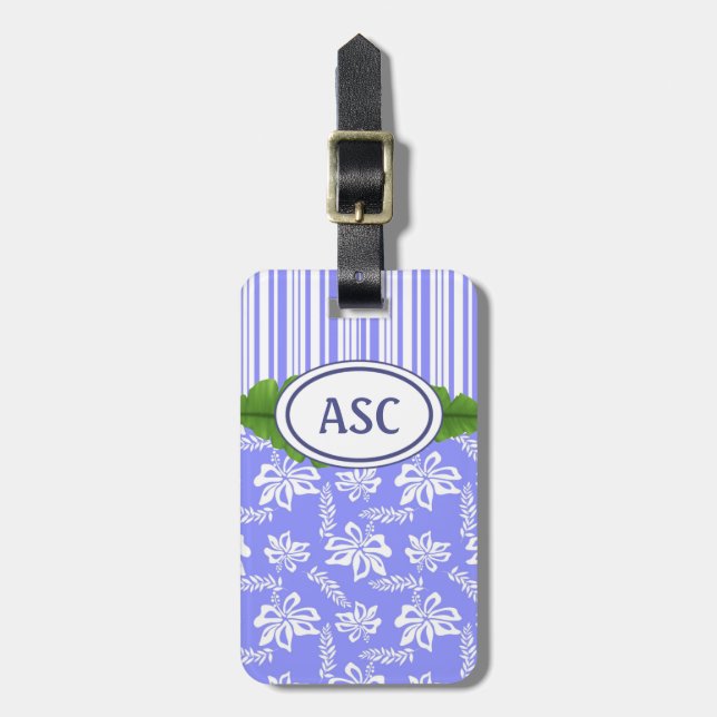 Monogram Hawaiian Flower Beach Luggage Tag (Front Vertical)