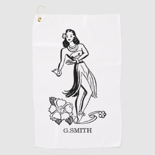 Monogram Hawaiian Lady Dancing Luau Golf Towel