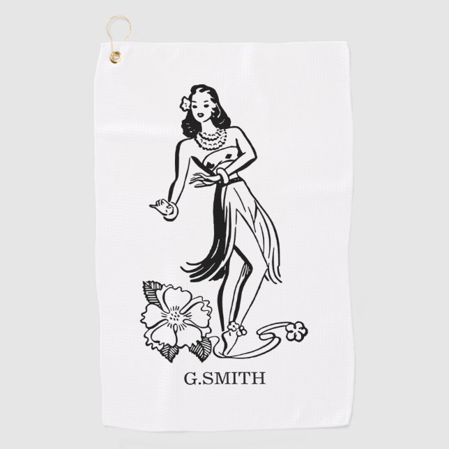 Monogram Hawaiian Lady Dancing Luau Golf Towel (Front)