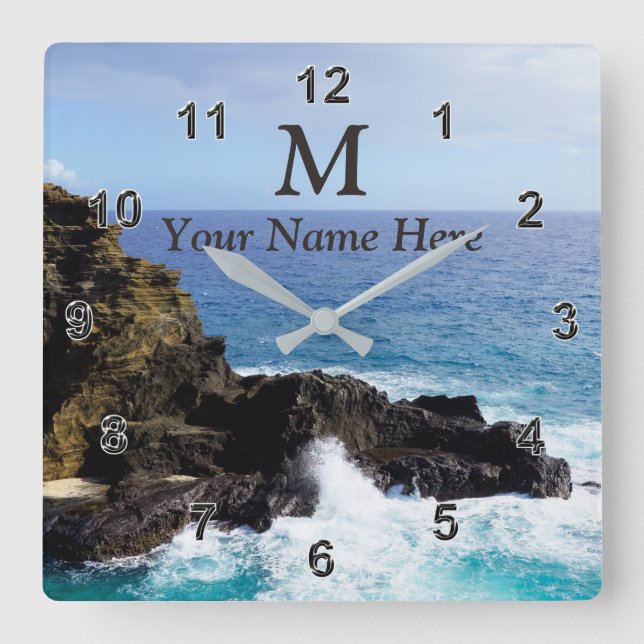 Monogram Hawaiian Ocean Clock Your Name, Photo (Front)