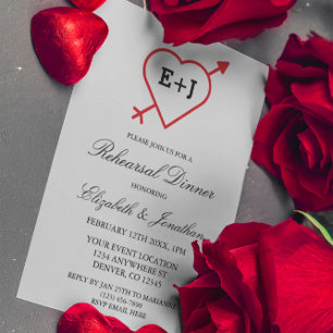 Monogram Heart And Arrow Rehearsal Dinner Invitation