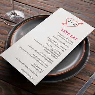 Monogram Heart And Arrow Wedding Menu