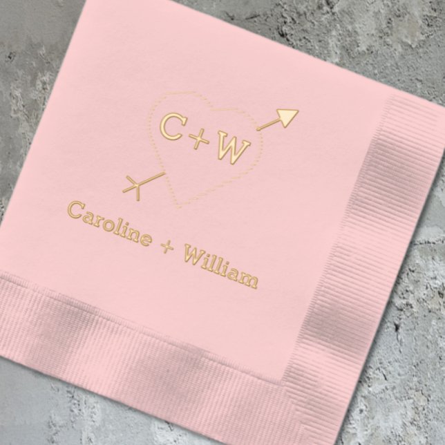 Monogram Heart & Arrow Foil Napkins (Creator Uploaded)
