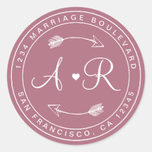 Monogram Heart Arrow Wedding Return Address Classic Round Sticker