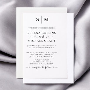 Monogram Heart Calligraphy Minimalist Wedding Vellum Invitations