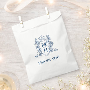 Monogram heart crown crest dark blue white wedding favour bags