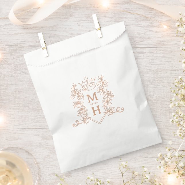 Monogram heart crown crest rose gold wedding favour bags (Clipped)