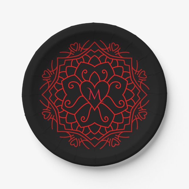 Monogram Heart Mandala Paper Plate (Front)