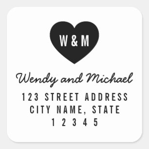 Monogram Heart Modern Couple Wedding Address Square Sticker