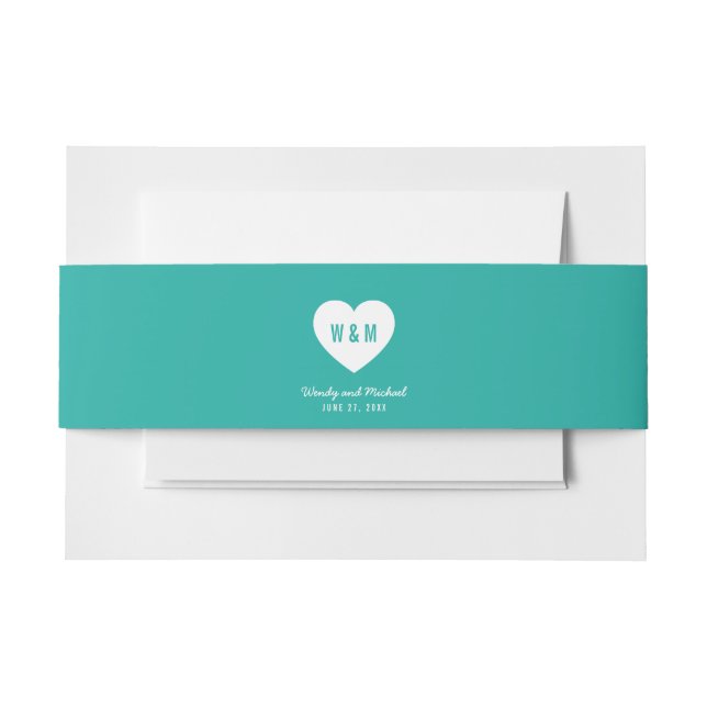 Monogram Heart Modern Wedding Custom Colour Invitation Belly Band (Front Example)