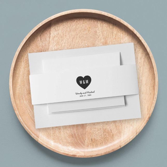 Monogram Heart Modern Wedding Invitation Belly Band (Creator Uploaded)