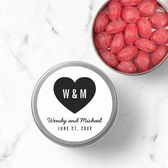 Monogram Heart Modern Wedding Save the Date Classic Round Sticker (Creator Uploaded)
