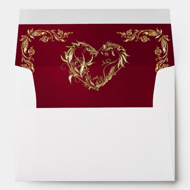 Monogram Heart on Burgundy Wedding Envelope (Back (Bottom))