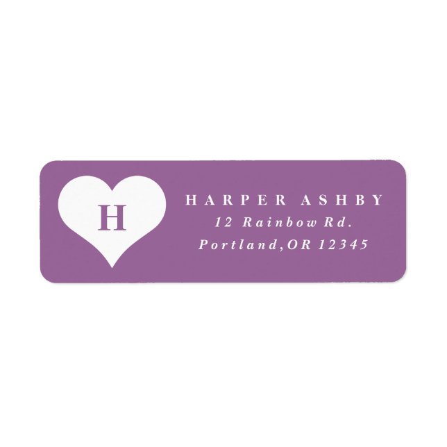 Monogram Heart Purple Return Address (Front)