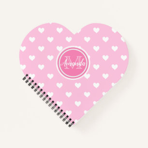 Monogram Heart Shaped Notebook: Pink White Hearts Notebook