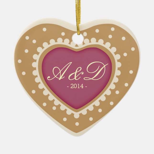 Monogram Heart Sugar Cookie Ceramic Tree Decoration (Front)