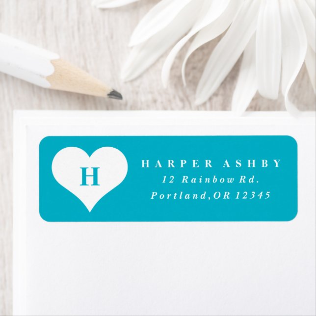 Monogram Heart Teal Blue Return Address (Insitu)