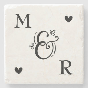 Monogram Heart Valentine's Day  Stone Coaster