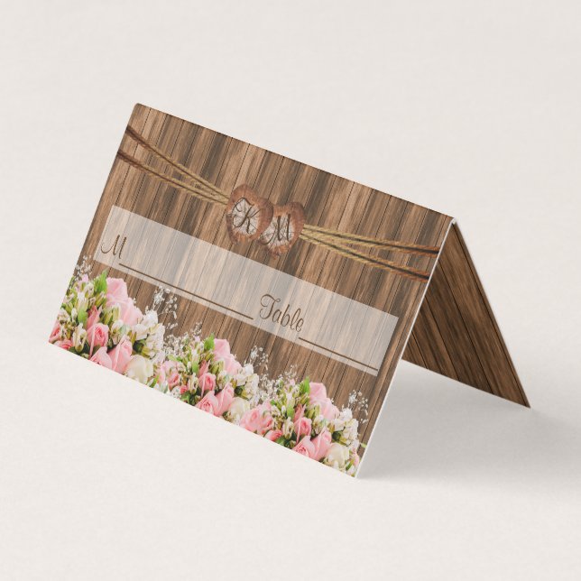 Monogram Heart with Pink Roses| Place Cards (Front)