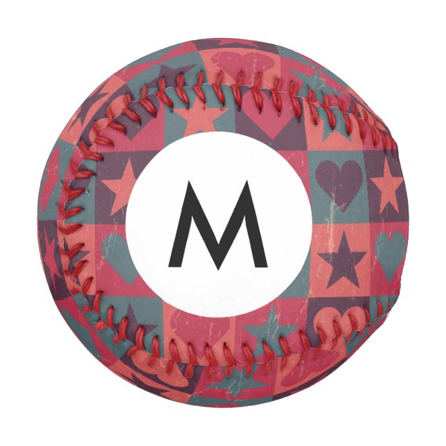 Monogram Hearts And Stars Pattern Pink Baseball (Front Left)