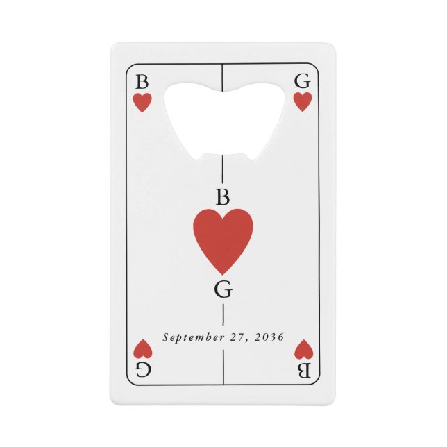 Monogram Hearts Playing Card Wedding Bar Bottle (Front)