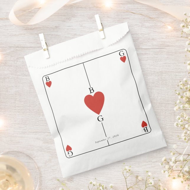 Monogram Hearts Playing Card Wedding  Favour Bags (Clipped)