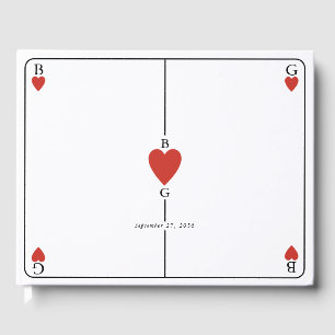 Monogram Hearts Playing Card Wedding Guest Book
