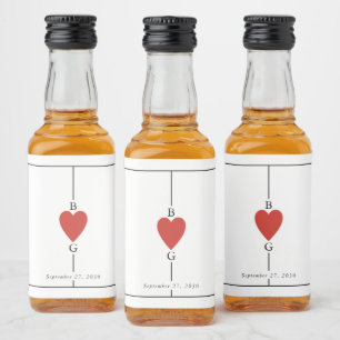 Monogram Hearts Playing Card Wedding Liquor Bottle Label