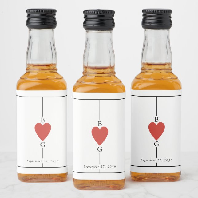 Monogram Hearts Playing Card Wedding  Liquor Bottle Label (Bottles)