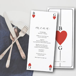 Monogram Hearts Playing Card Wedding Menu Card