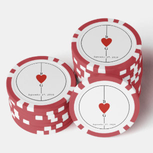 Monogram Hearts Playing Card Wedding Poker Chips