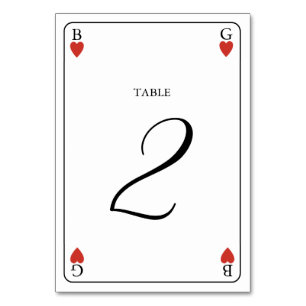 Monogram Hearts Playing Card Wedding Table Number