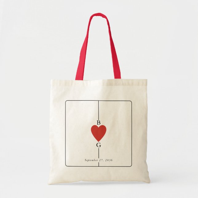 Monogram Hearts Playing Card Wedding  Tote Bag (Front)