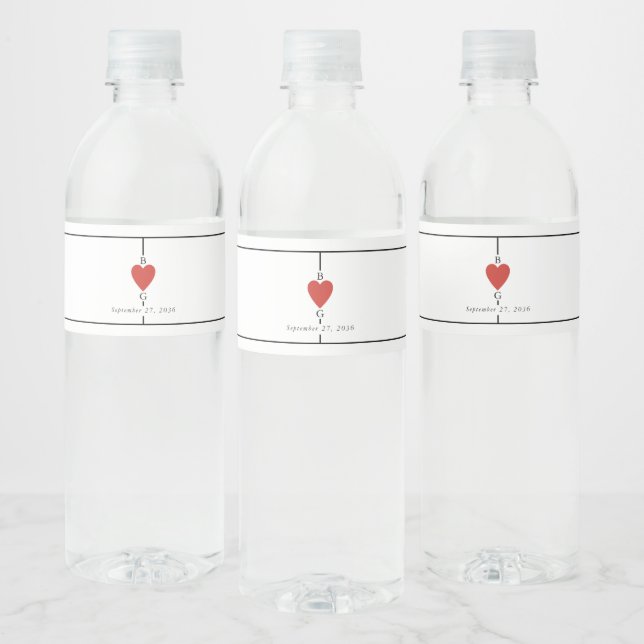 Monogram Hearts Playing Card Wedding  Water Bottle Label (Bottles)